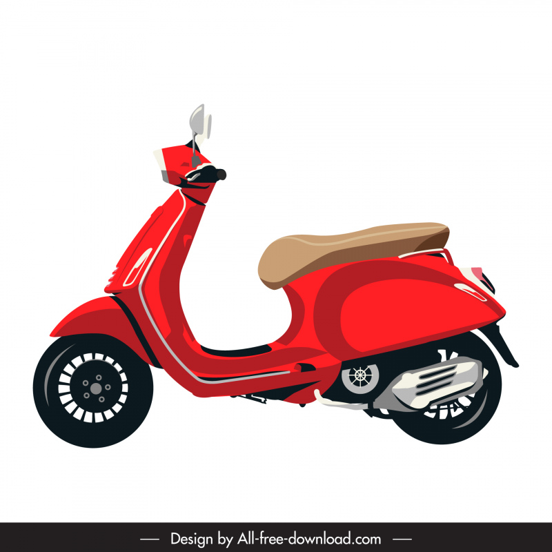 scooter icône plat vue latérale croquis élégant décor rouge