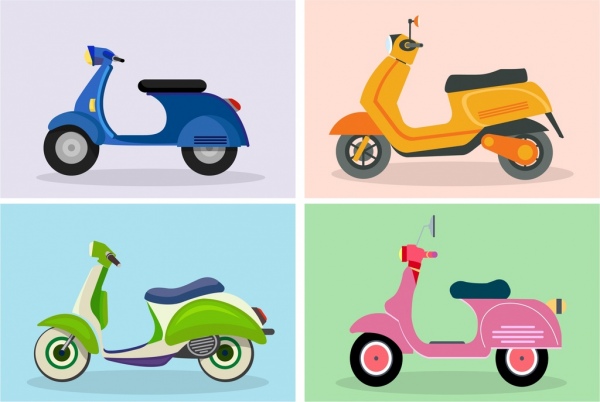 scooter modelli delle icone colorate di progettazione classica