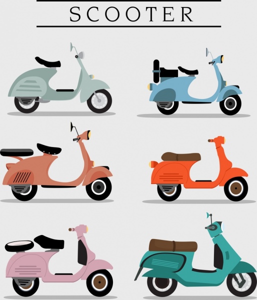 Scooter-Symbolsammlung farbige Retro-design
