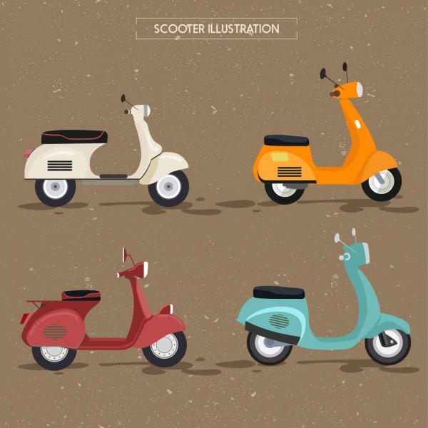 Коллекция икон скутер разноцветные классический дизайн