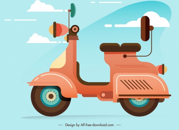 Roller Motorrad Ikone klassische farbige Skizze