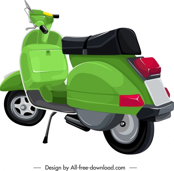 icono de moto scooter verde diseño clásico 3d