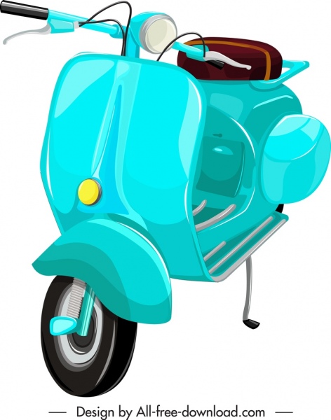Roller Motorrad Vorlage blau klassischen Dekor 3D-Skizze
