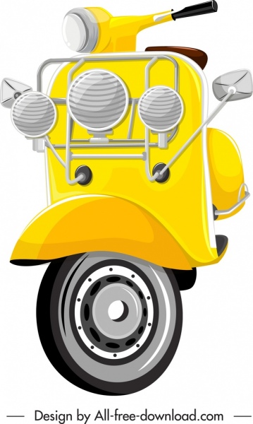 scooter moto modello schizzo giallo splendente luci arredamento