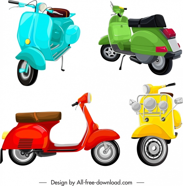 Scooter motos modelos brilhante colorido 3d desenho
