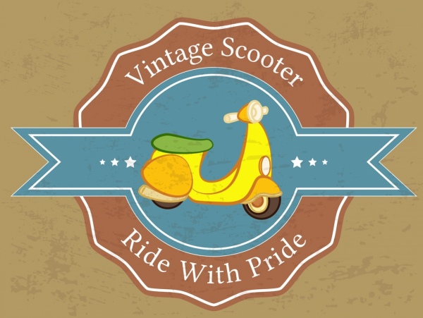 scooter pieczęć wzór ikony, rocznik roweru projektu