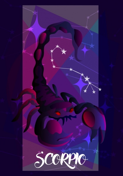 Simbol zodiak Scorpio Desain Violet 3D