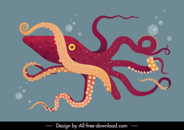 desain gerak sketsa hewan gurita latar belakang laut
