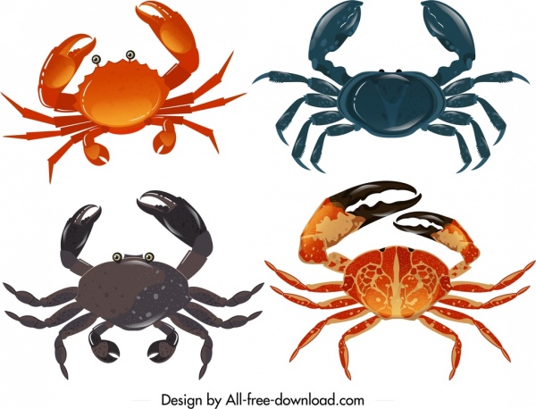 projeto colorido de modelos de ícones de caranguejo do mar