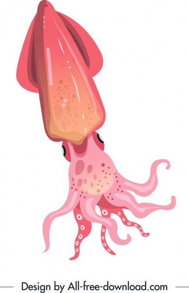 море существо живописи кальмаров значок цветной 3d эскиз