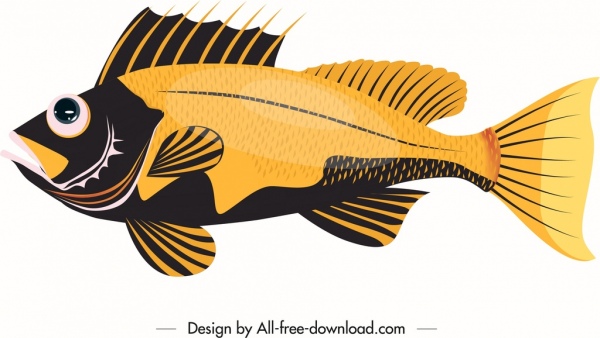 морская рыба значок черный желтый декор