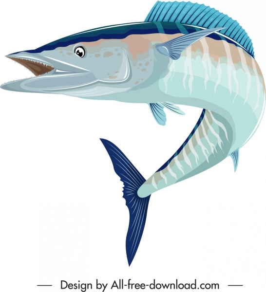 Seefisch-Symbol farbige 3D-Bewegungsskizze