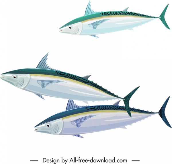Морские рыбы иконки плавание эскиз цветной современный дизайн