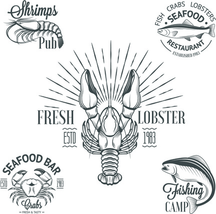 Lencana makanan laut dengan label vector set