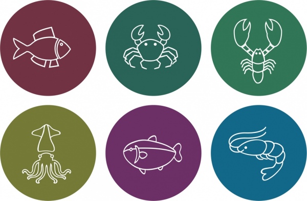 laut makanan ikon menjelaskan berbagai putih datar isolasi