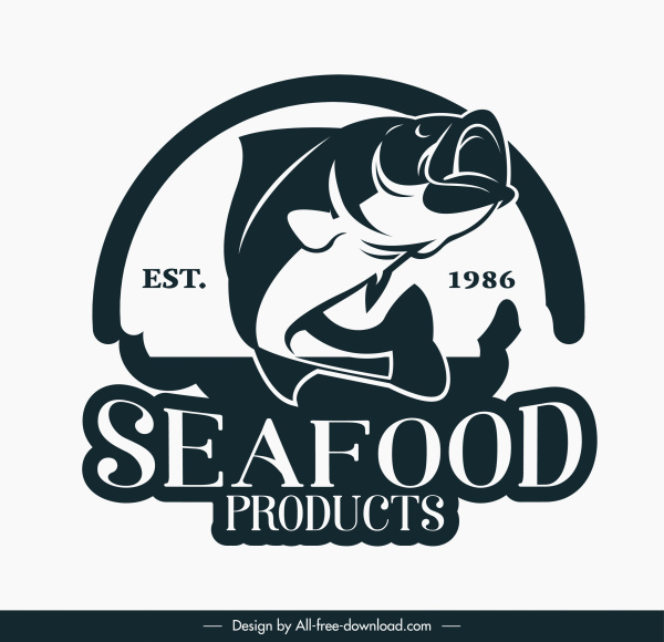 logotipo de marisco tipo clásico diseño dinámico boceto de pescado