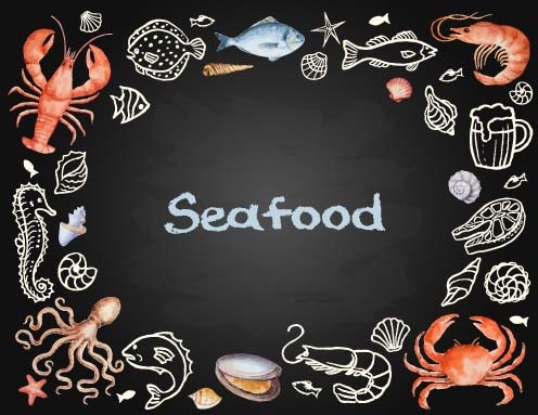 vetor de estilos vintage de comida do mar