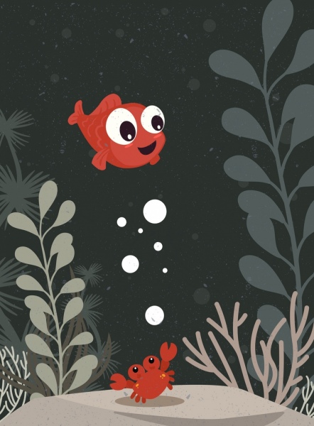pez plano de la vida de mar cangrejo los iconos color de dibujos animados