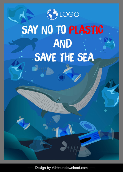 bandera de protección del mar basura bosque de especies oceánicas bosquejo