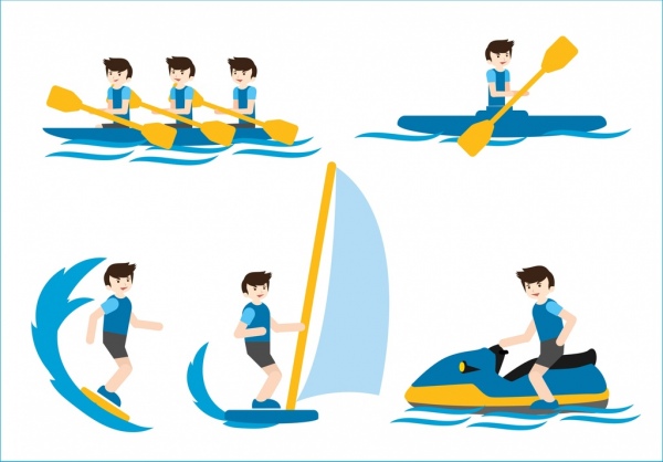 Sea Sports Icons Rowing Sailing Canoeing Decoration