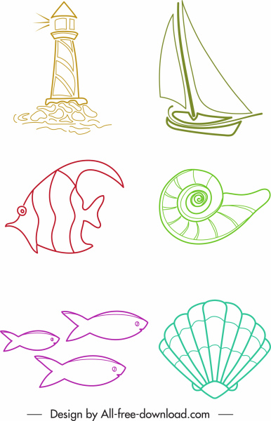 ikon simbol laut digambar ulang sketsa
