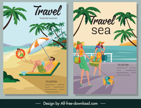 海上旅游海报彩色卡通素描