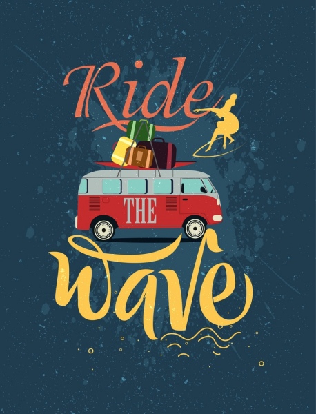 perjalanan laut iklan mobil Bagasi dekorasi kaligrafi surfer