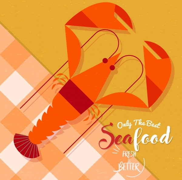 Реклама морепродуктов креветки значок классический плоский дизайн