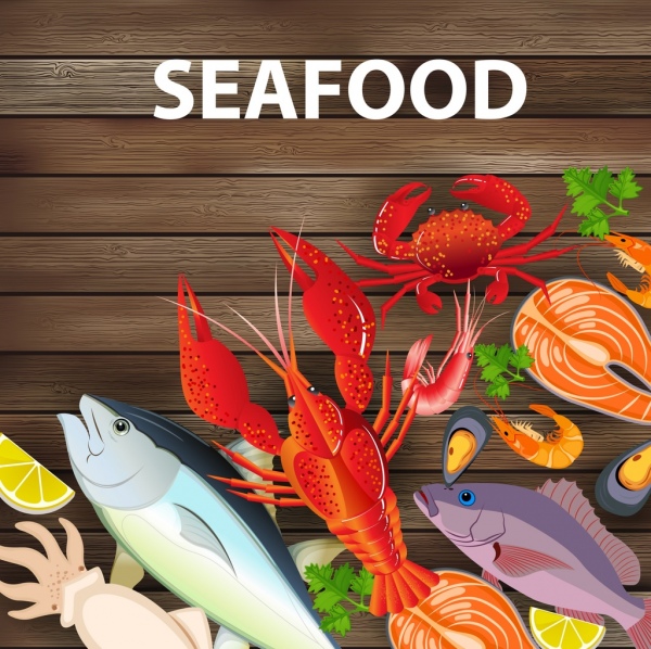 морепродукты, реклама различных красочных видов иконки украшения