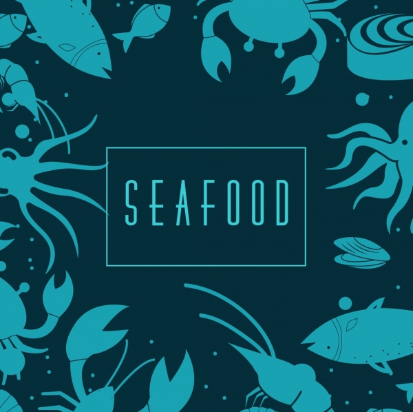 المأكولات البحرية والأنواع البحرية الأزرق الخلفية الرموز