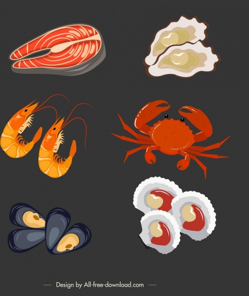 Meeresfrüchte Hintergrund Fisch Auster Garnelen Krabben Muscheln Symbole