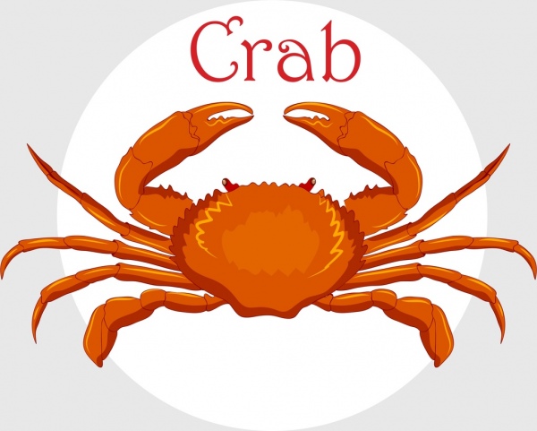 décor rouge d'icône de crabe de fond de fruits de mer