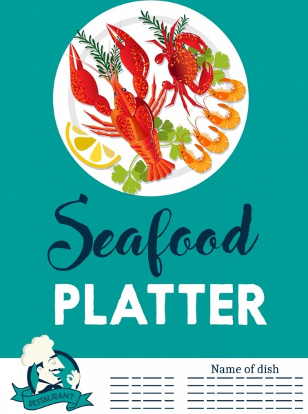 hidangan spanduk makanan laut kepiting lobster udang ikon dekorasi