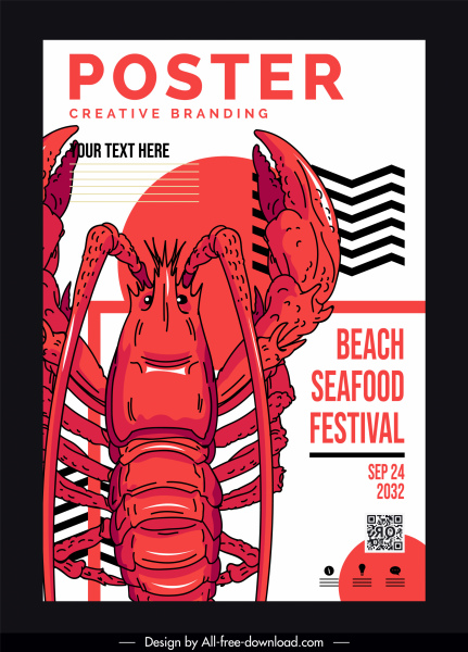 spanduk festival makanan laut digambar tangan sketsa lobster
