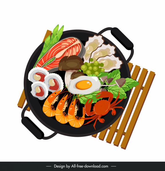 海鲜火锅图标五颜六色的平面设计