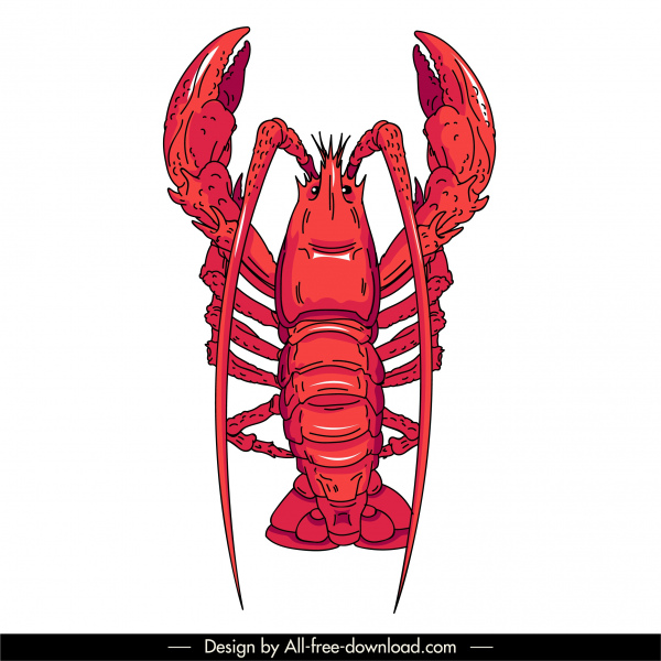 ikon makanan laut lobster sketsa desain handdrawn merah