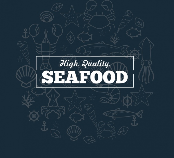 banner promosi makanan laut spesies laut sketsa latar belakang