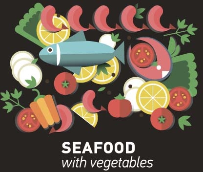 Meeresfrüchte mit Gemüse Vektor