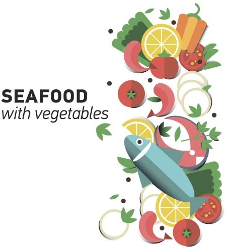 makanan laut dengan sayuran vektor