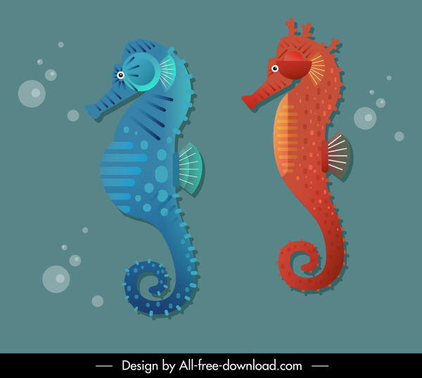 iconos de caballito de mar de color boceto plano