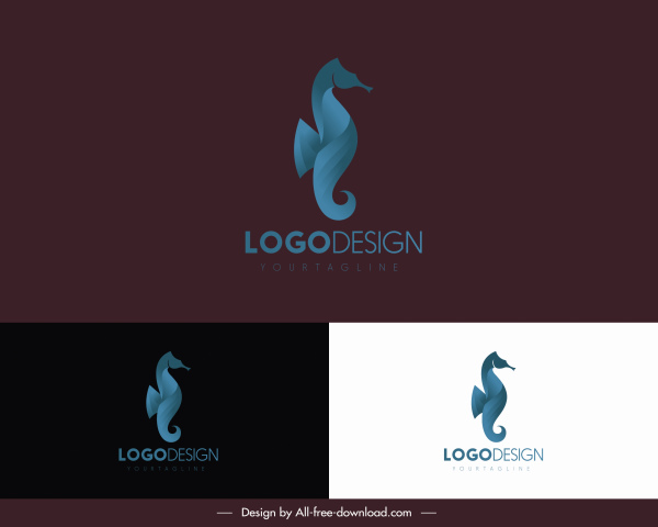 logotipos de caballitos de mar coloreado boceto oscuro moderno