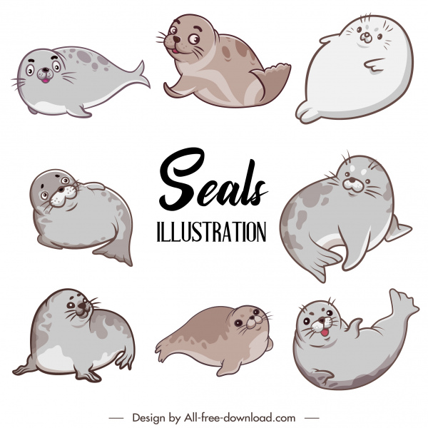 Seal Animals Icons Cute Cartoon Sketch-vector Icon-free Vector Free Download