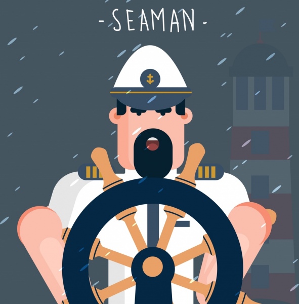 работа моряка, рисование человек рулевое колесо Маяк значки