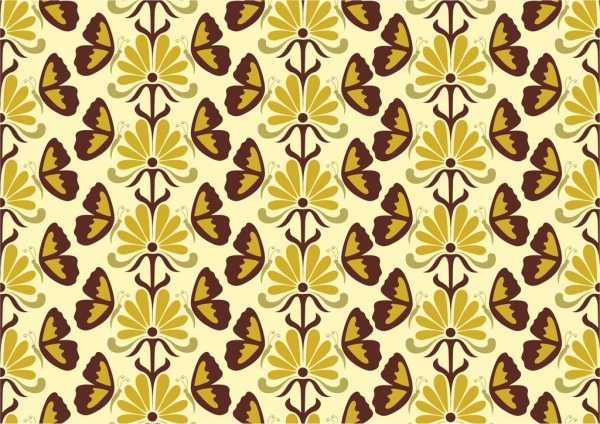 シームレスなパターンのデザインの古典的なスタイルの花蝶の装飾
