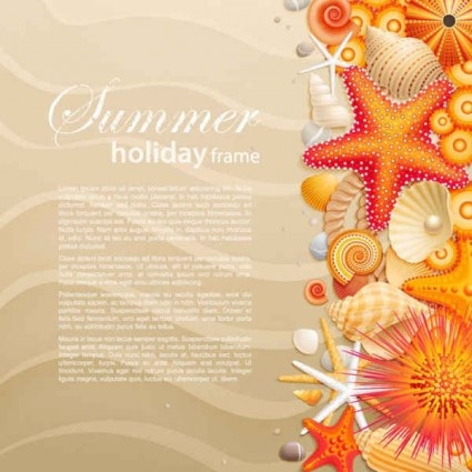 Seashells starfish dengan musim panas latar belakang vektor