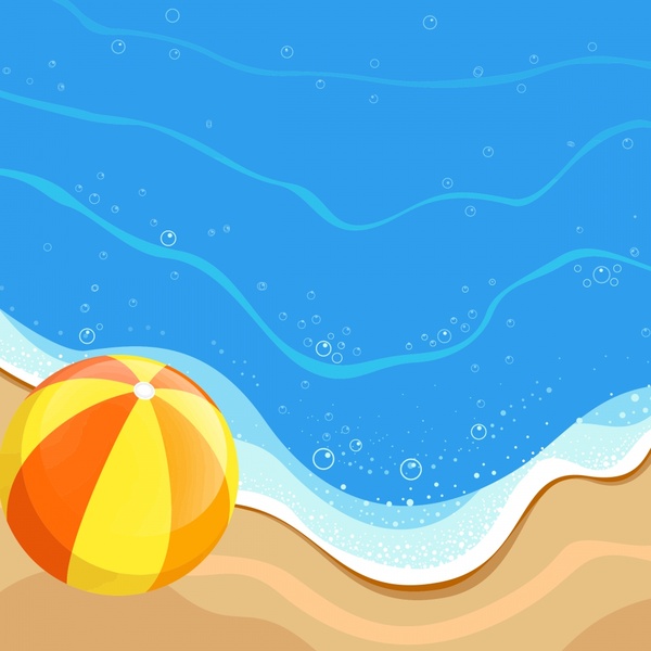 漫画スケッチと海辺とボールのベクトル図