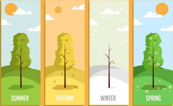 季節背景範本樹天氣圖標裝飾