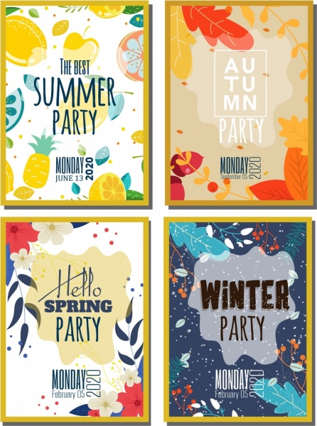 сезонные наборы баннеров для вечеринок, природная тема, разноцветный дизайн