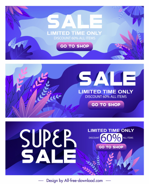 banners de ventas de temporada diseño violeta clásico deja decoración