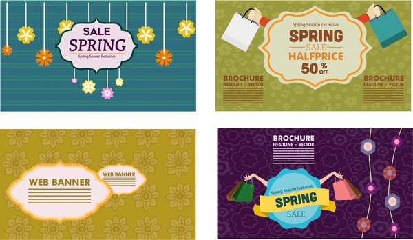 Desain banner penjualan musiman dengan halaman web dekorasi gaya